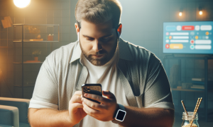 man with airpods, texting and wearing an apple watch under blue light jason yun dr. jack kruse new albany, ohio weight loss